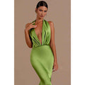 Vestido de fiesta formal largo de sirena con escote en V profundo y espalda descubierta sexy