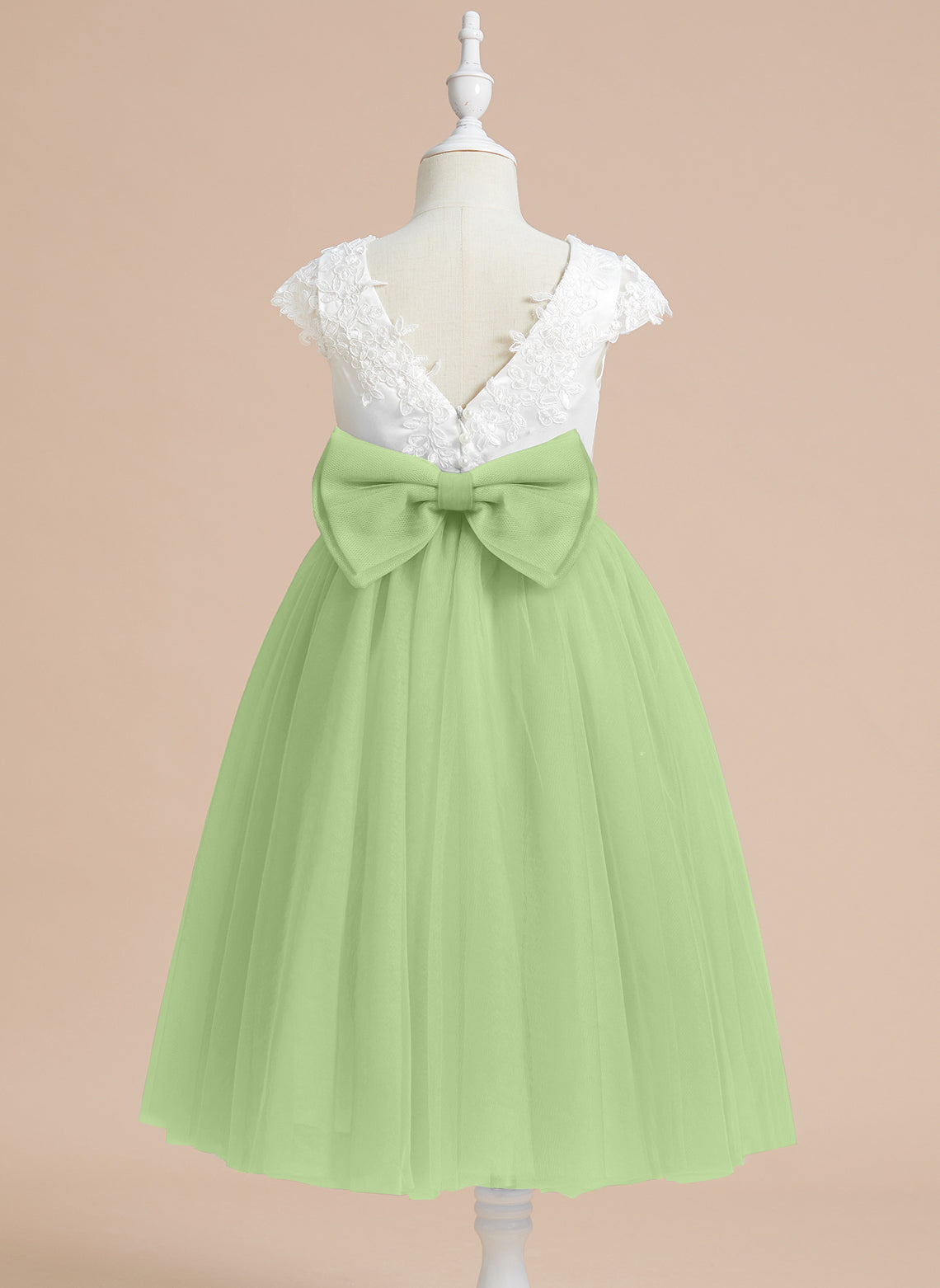 Vestido de niña de las flores para la Primera Comunión, corte en A, satén y tul, hasta la rodilla. 