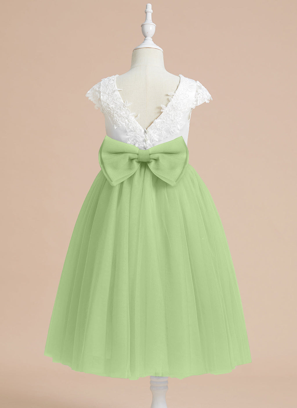 Vestido de niña de las flores para la Primera Comunión, corte en A, satén y tul, hasta la rodilla. 