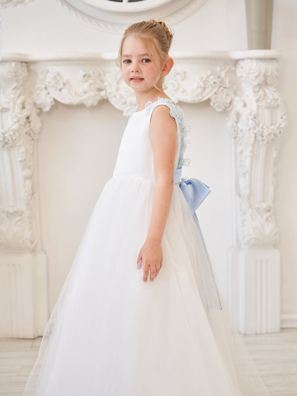 Vestido de princesa/de princesa con flores 3D de tul hasta el suelo, color marfil, para niña de las flores 