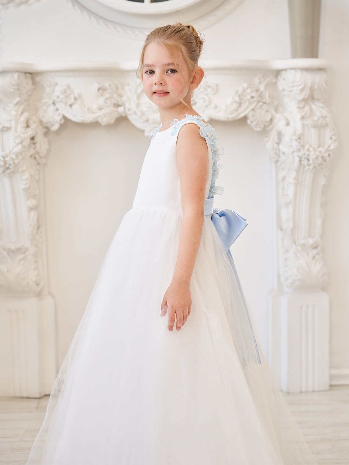 Vestido de princesa/de princesa con flores 3D de tul hasta el suelo, color marfil, para niña de las flores 