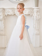 Vestido de princesa/de princesa con flores 3D de tul hasta el suelo, color marfil, para niña de las flores 