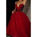 Vestido de noche sexy de corte A sin tirantes, sin mangas, con apliques de encaje y bolsillos para fiesta de graduación 