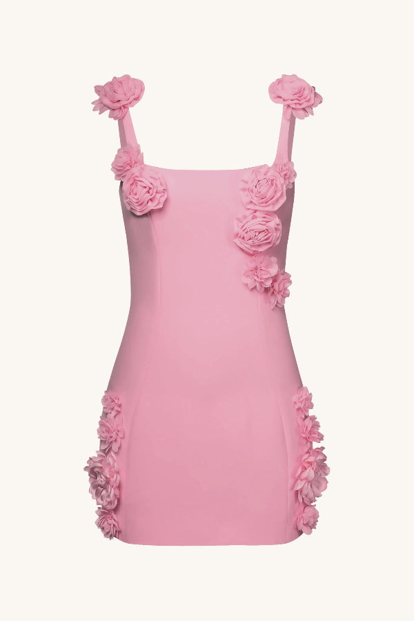 Robe mini moulante sexy à bretelles et fleurs en relief