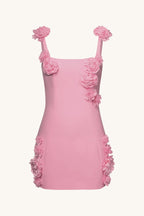 Robe mini moulante sexy à bretelles et fleurs en relief