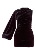 Robe mini moulante en velours extensible à une épaule et détail froncé, tenue de soirée
