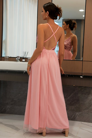 Vestido de fiesta con lentejuelas y escote en V