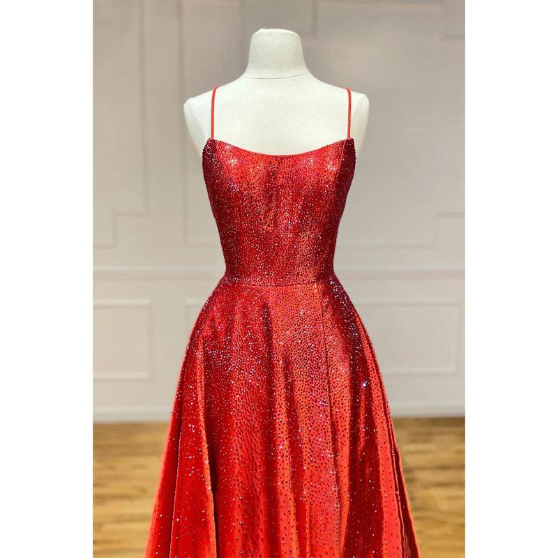Vestido de fiesta para mujer con tirantes finos, cuentas y brillantes 