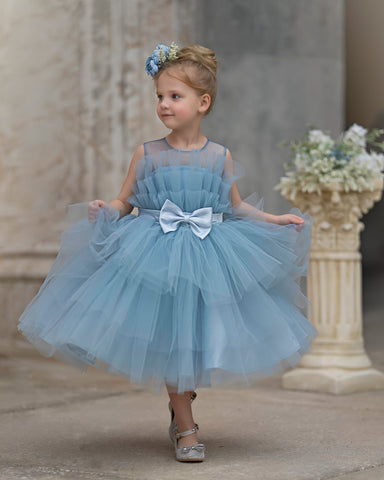 Vestido de princesa/vestido de tul hasta la rodilla para niña de las flores 