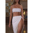 Robe de soirée sexy deux pièces à bretelles spaghetti et plis 