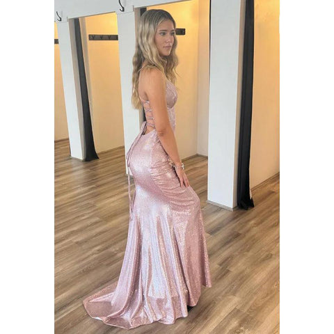 Robe de bal sexy et tendance, style sirène, bretelles croisées, col en V