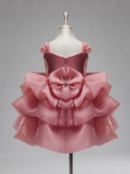 Vestido de organza con flores 3D hasta la rodilla para fiesta de primer cumpleaños de niña 