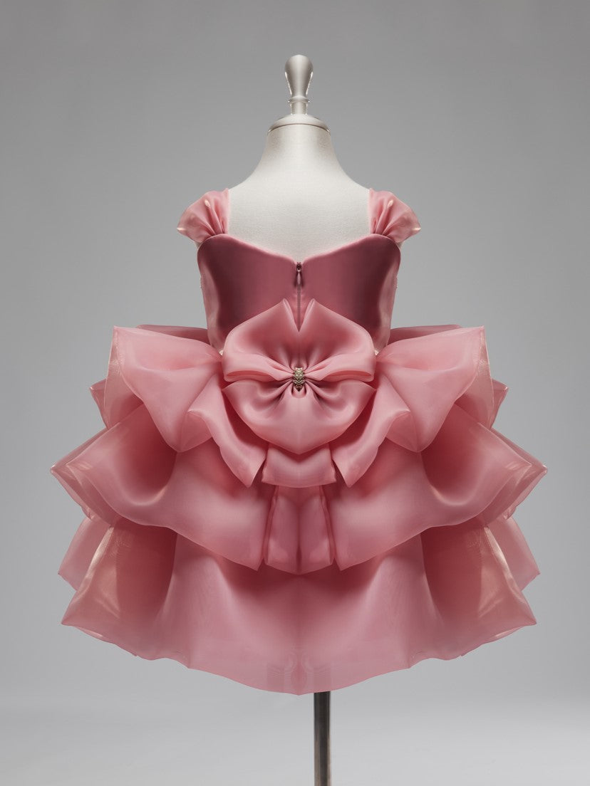 Vestido de organza con flores 3D hasta la rodilla para fiesta de primer cumpleaños de niña 