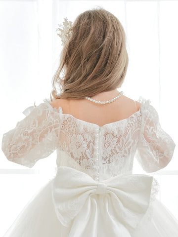 Vestido largo de tul y encaje color marfil, corte en A (2003227154) 