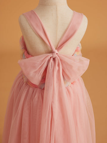 Vestido de bebé niña con lazo de tul y aplique floral en 3D de la colección Jardín Encantado 