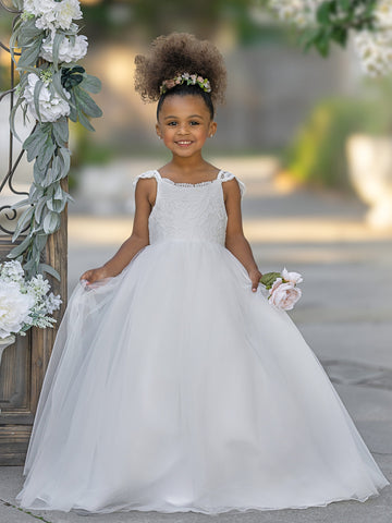 Vestido de princesa/de tul color marfil para niña de las flores 