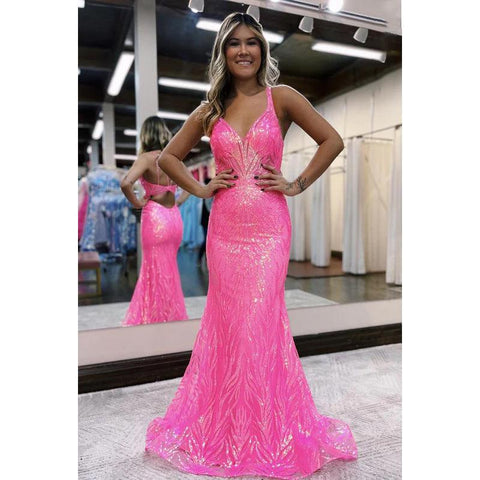 Trumpet/Mermaid Couture & Ornate Straps V-neck Sequins Evening Party Prom Dress