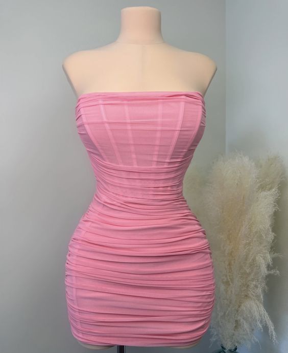 Robe de bal rose ravissante sans bretelles, robe de soirée sexy, robe de club Y1916