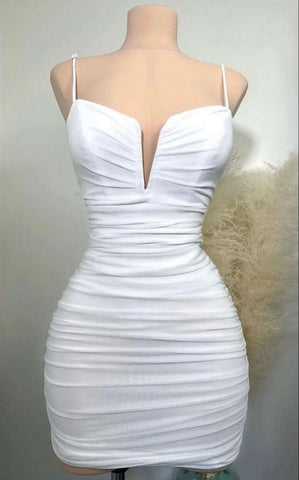 Lindo vestido blanco con tirantes para baile de bienvenida, vestido ajustado sexy Y1917