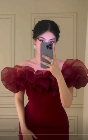 Burgundy Off The Shoulder Evening Dress Sheath Long Party Prom Dress Y7670