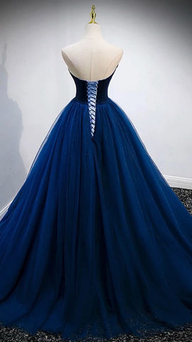 Robe de bal bleue bustier coupe trapèze, robe de soirée élégante Y839