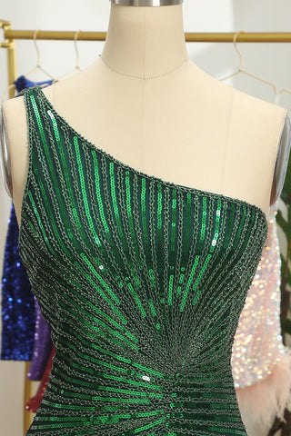 Robe fourreau verte pailletée asymétrique à perles, moulante, pour le bal de promo