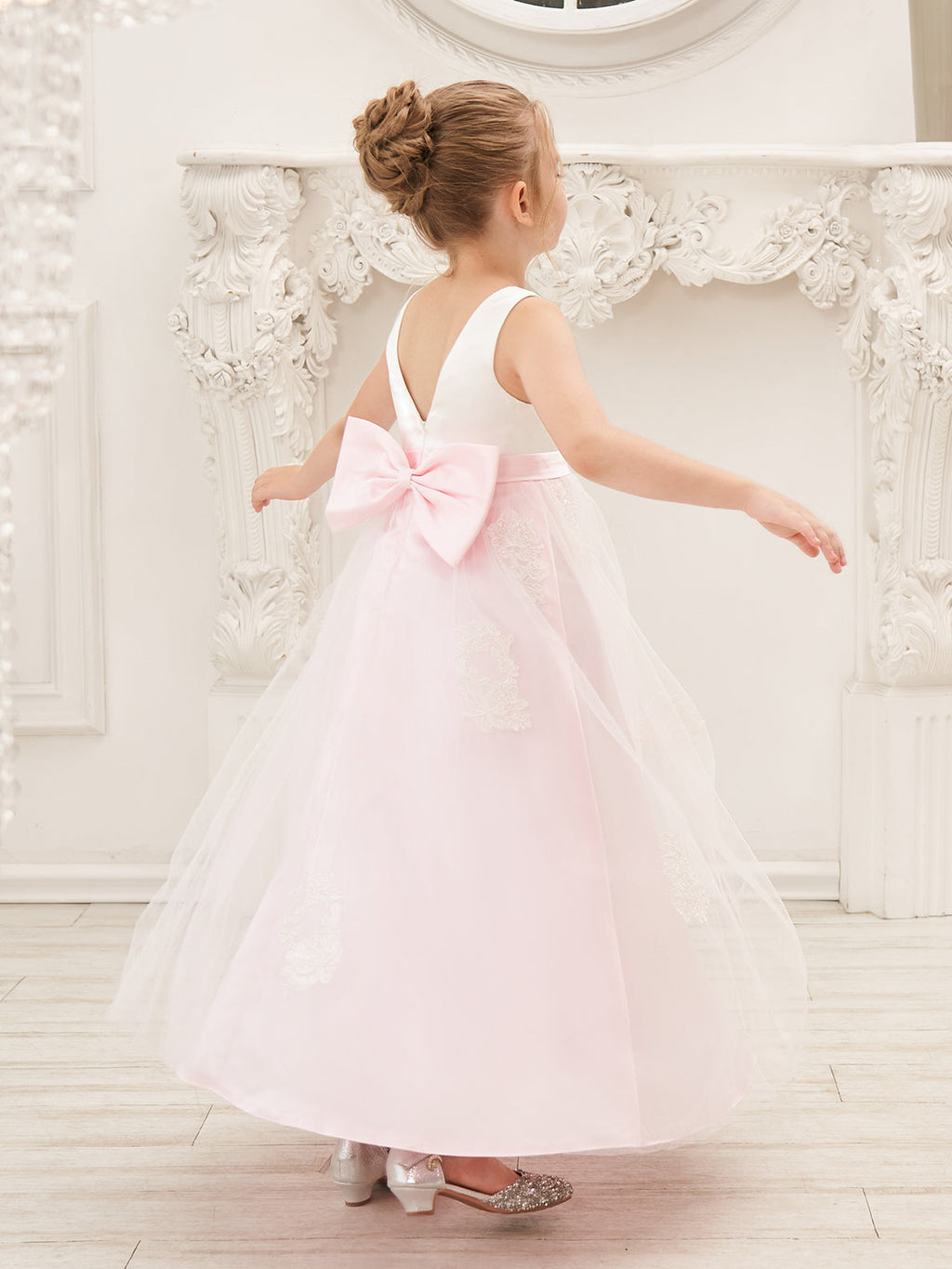 Vestido rosa de corte A, largo hasta el tobillo, de tul satinado (2003227111) 