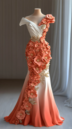 Vestido de fiesta largo de sirena de gasa con apliques de flores de peonía Y8565