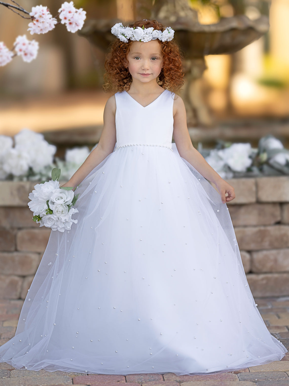 Elegante vestido de princesa de satén y tul para niña de las flores 