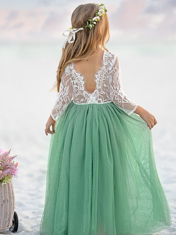 Vestido de niña de las flores, corte recto, tutú, espalda de encaje con peonías, estilo peonía, para fiesta. 