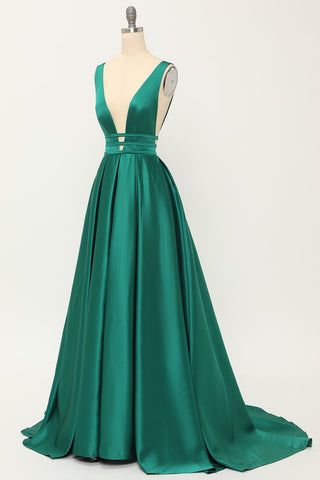 Robe de bal longue en satin rose poudré