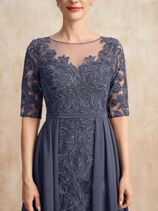 Robe longue en mousseline et dentelle 