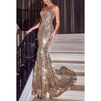 Vestido largo de sirena con lentejuelas y escote corazón para fiesta de graduación y noche