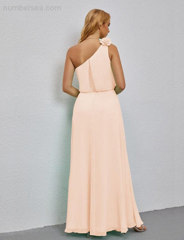 Vestido de dama de honor largo, sin mangas, con volantes y un hombro, corte A, vestido de noche formal con abertura lateral 28080 