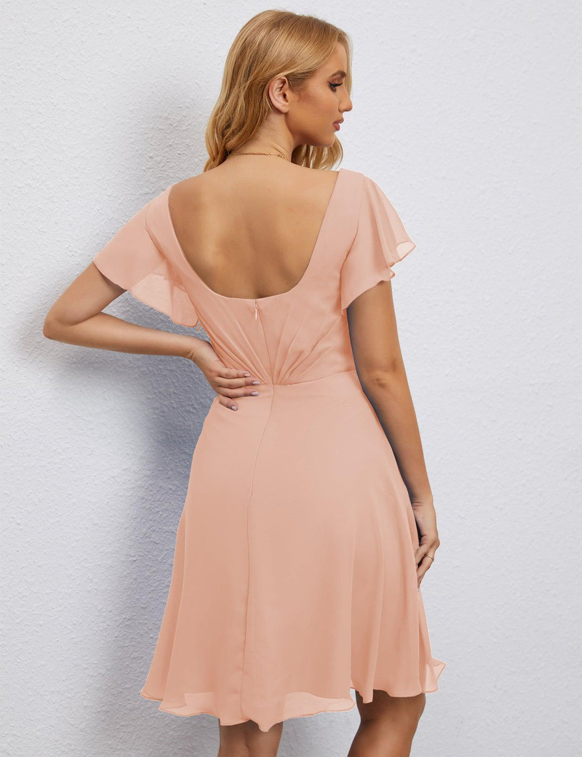 Robe de soirée dos nu, robe de bal formelle, longueur genou, manches courtes, robe de cocktail 28077 