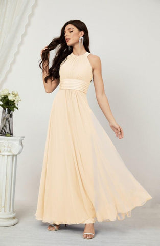 Baoleely Formal Party Gown Dress Chiffon Halter Long Sleeveless Bridesmaid Dresses 2802