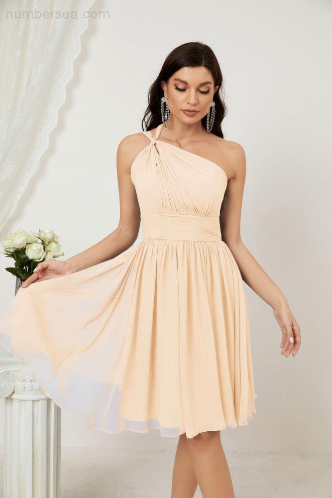 Vestido corto de gasa con un solo hombro para dama de honor de mujer Baoleely, ideal para fiestas y eventos formales como el baile de bienvenida (modelo 2804).