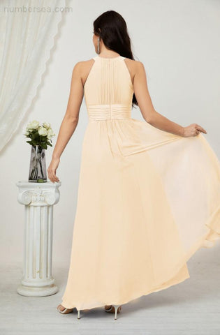 Baoleely Formal Party Gown Dress Chiffon Halter Long Sleeveless Bridesmaid Dresses 2802