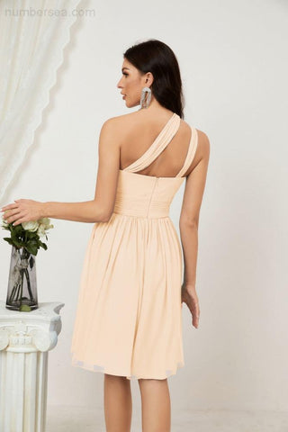 Vestido corto de gasa con un solo hombro para dama de honor de mujer Baoleely, ideal para fiestas y eventos formales como el baile de bienvenida (modelo 2804).