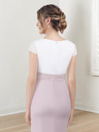Vestidos de corte recto/columna con escote en V y largo hasta la rodilla para la madre de la novia 