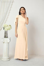 Baoleely  Chiffon Ruffled One Shoulder Long Bridesmaid Dresses A-line Formal Evening Gown Side Split 2809