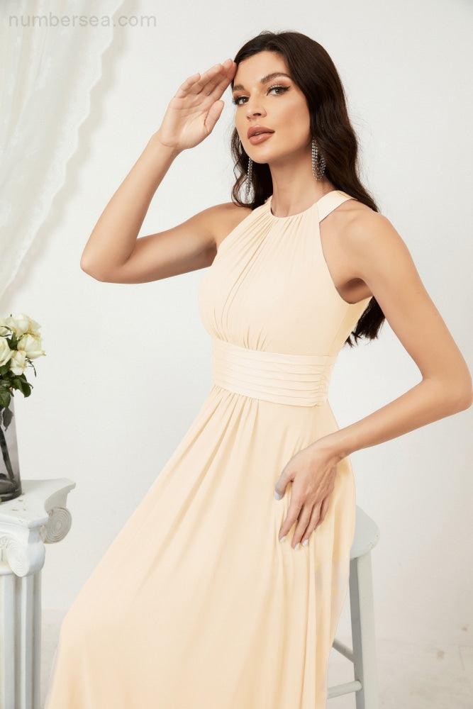 Robe de soirée formelle Baoleely en mousseline de soie, col licou, longue, sans manches, robe de demoiselle d'honneur 2802 