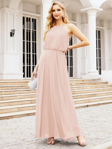 Vestido largo de dama de honor Baoleely con cuello halter, corte A, estilo formal, para jóvenes, modelo 28029