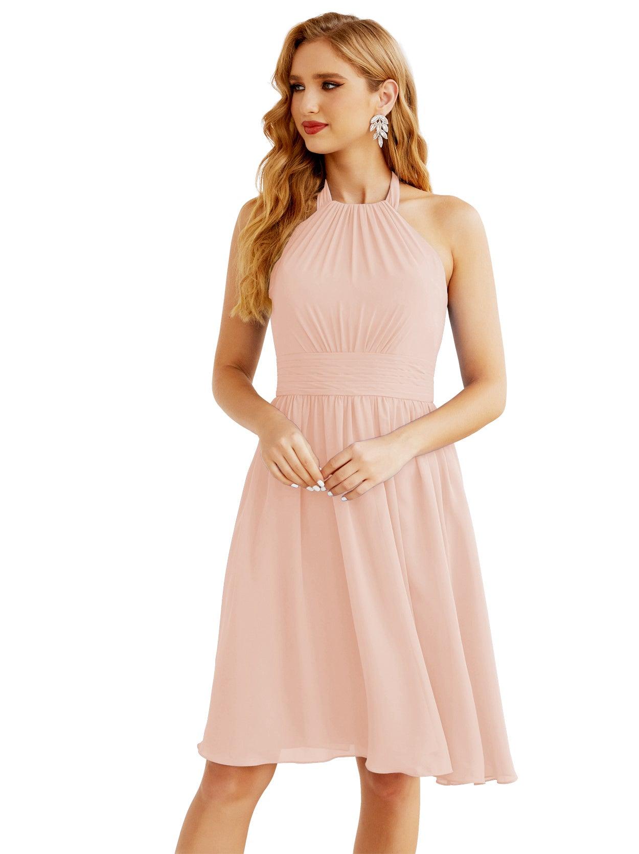 Robe de demoiselle d'honneur courte en mousseline de soie, dos nu, sans manches, robe de soirée formelle, dos nu, Baoleely 28023 