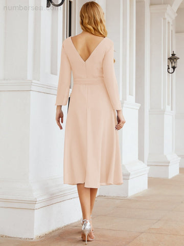 Vestido de dama de honor con espalda en V y cinturón, para la madre de la novia o invitada a la boda SY28031