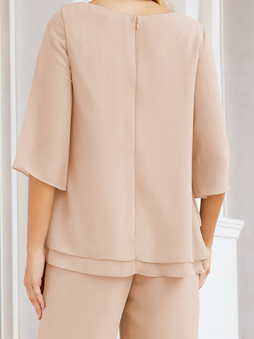 Elegante conjunto de pantalón y bata plateada de dos piezas para la madre de la novia, talla grande, con volantes, Sunderly Elegant SY28064