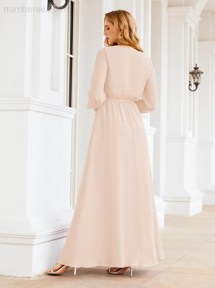 Vestido de dama de honor de gasa para mujer Sunderly, corte en A, manga larga, vestido de noche formal para invitada de boda SY28032 