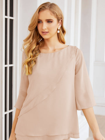 Elegante conjunto de pantalón y bata plateada de dos piezas para la madre de la novia, talla grande, con volantes, Sunderly Elegant SY28064