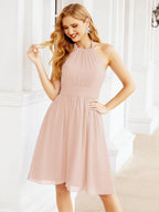 Robe de demoiselle d'honneur courte en mousseline de soie, dos nu, sans manches, robe de soirée formelle, dos nu, Baoleely 28023 