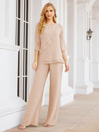 Baoleely Élégante robe mère de la mariée 2 pièces, grande taille, pantalon, volants, couches argentées, peignoir 28064